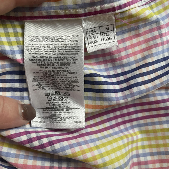 Brooks Brothers Dress Shirt Men Medium Multicolor Tattersall Button Down US Made - Picture 11 of 13